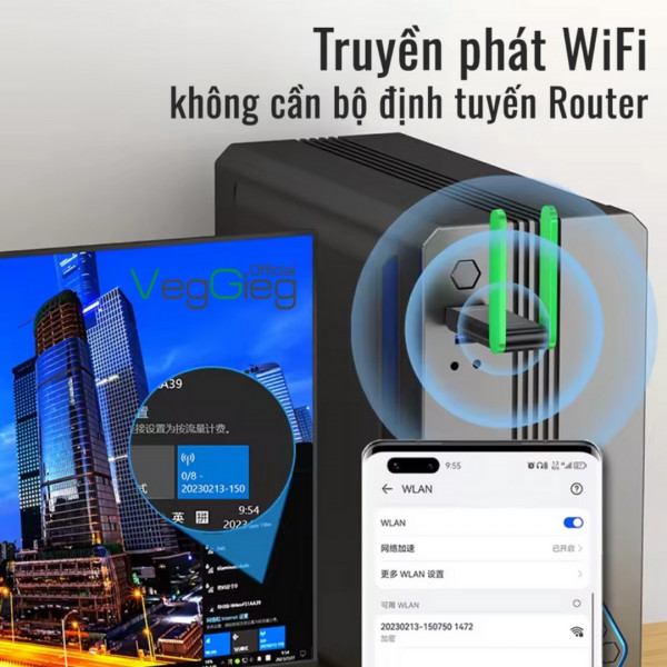 Bộ Thu Phát Wifi veggieg Cổng USB 3.0 2 Râu 1400MB - V-K1401
