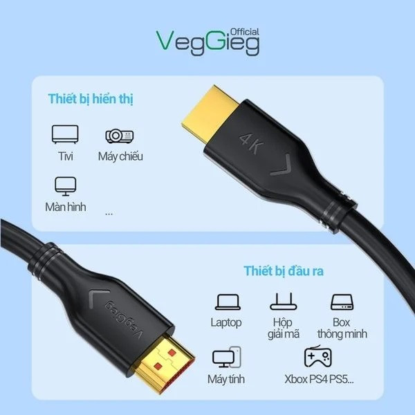 Cáp HDMI veggieg HDTV 2.0 M/M V-H107 1.5m