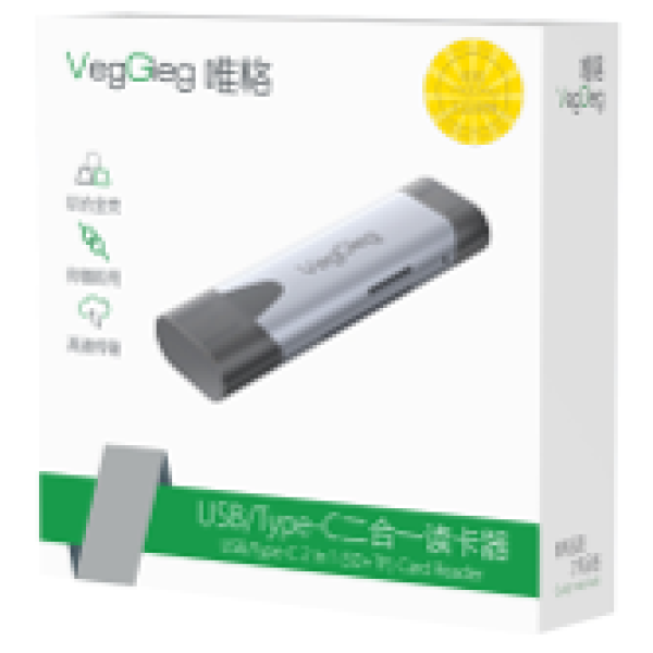 USB2.0/Type C 2 in 1 Card Reader (SD+TF 2 IN 1) - V-C305
