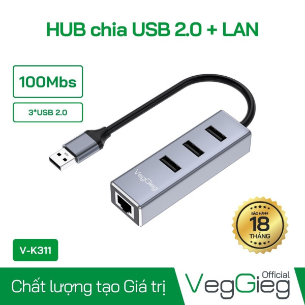 USB 2.0 Lan 10/100 Adapter with 2.0*3 HUB VegGieg V-K311